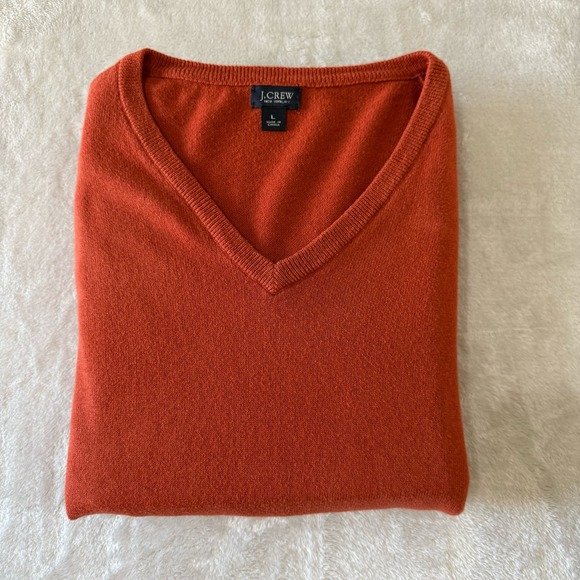 J.Crew Mens V-Neck Sweater Large L Cotton Cashmere Blend Burnt Orange - Picture 1 of 6